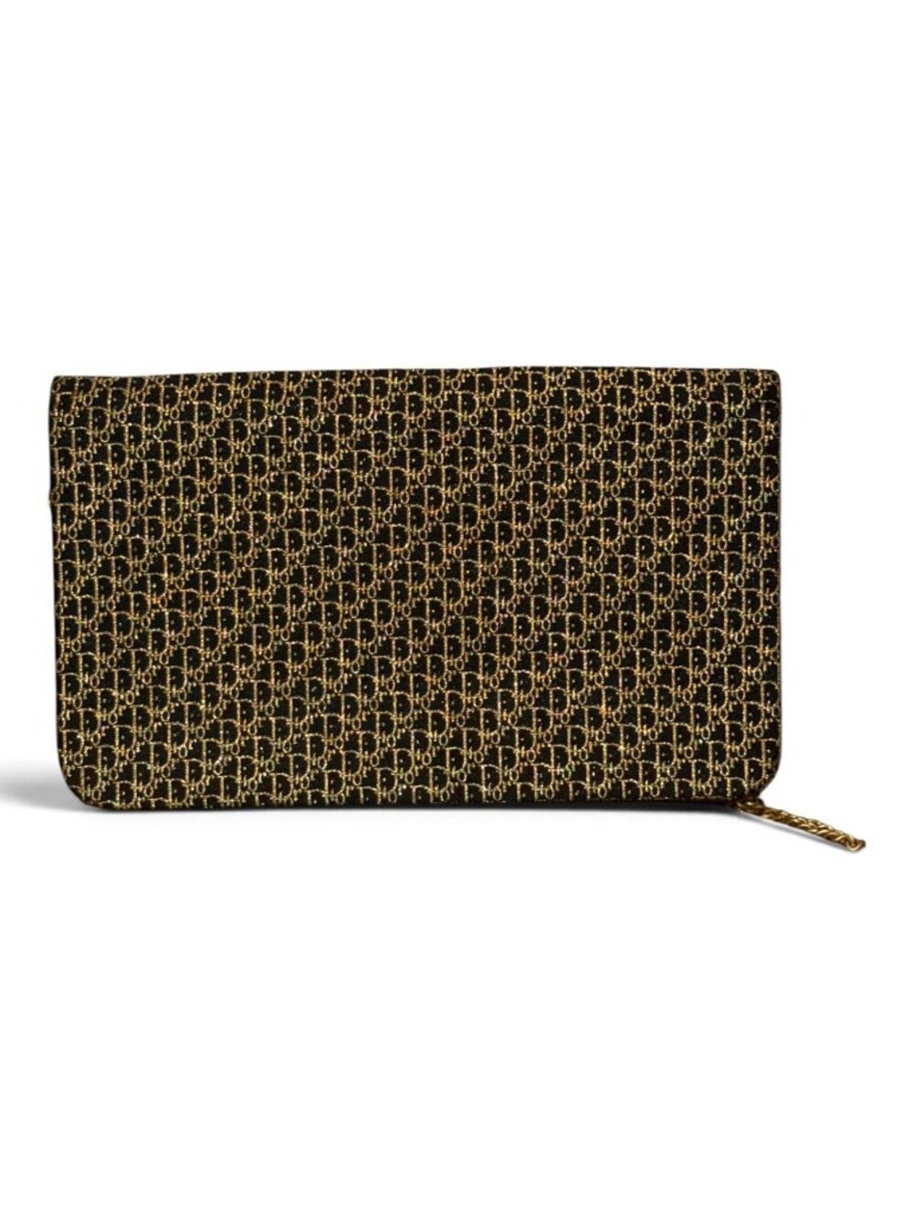 Christian Dior Gold & Black Monogrammed Clutch With Chain Strap